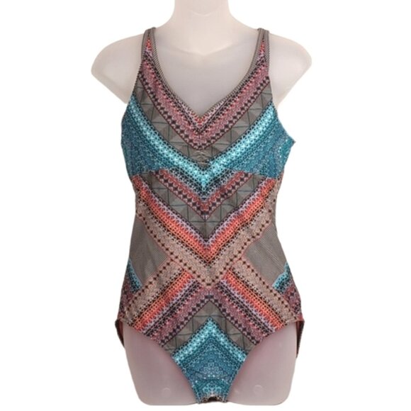 Prana Riviera Dreaming One Piece Swimsuit Strappy Geometric Tummy Control - Picture 1 of 14